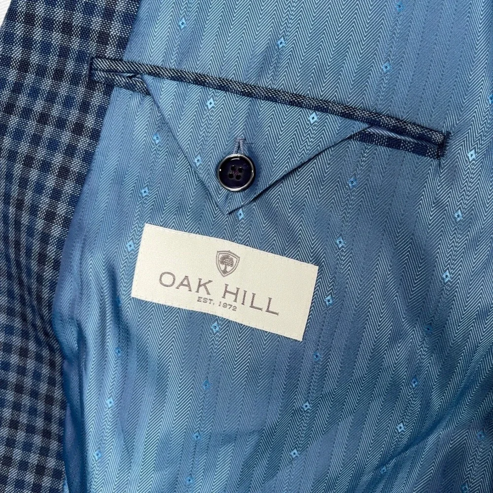 Oak Hill Blazer Mens Size 3XL 54/56 Blue Check Polyester Rayon Double Vented